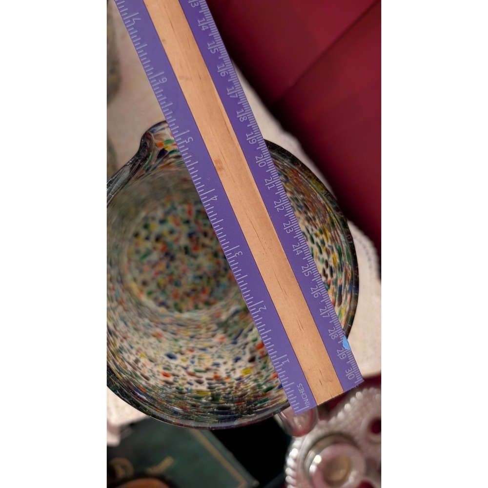 Hand Blown Glass pitcher and 8 highball glasses confetti rock mexican excellent - Picture 4 of 11